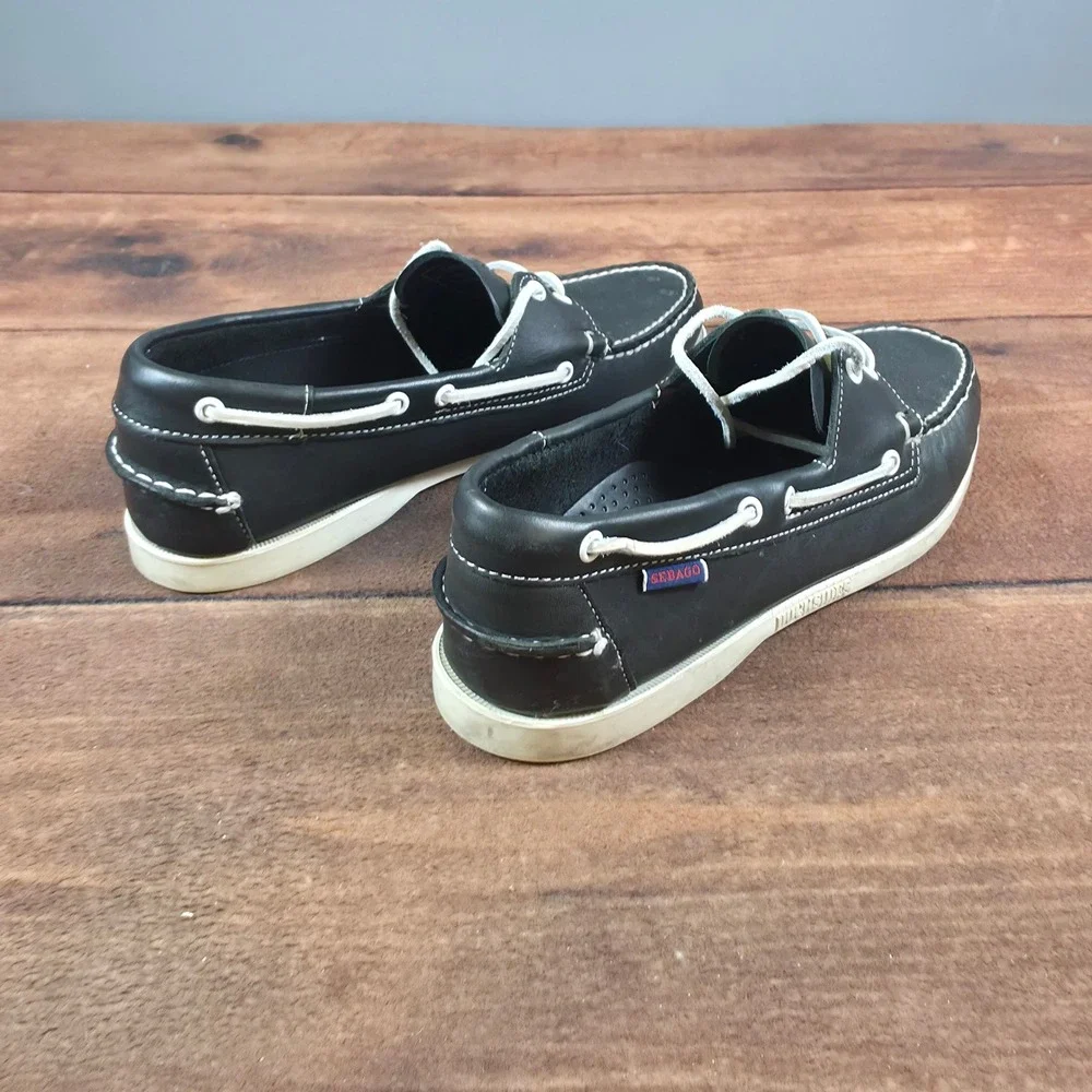 Sebago Docksides Boat Shoes Mens Size 9.5 Black Good Leather Moc Toe Loafer